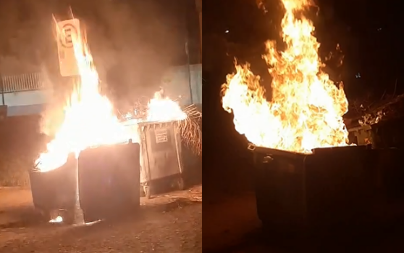 Imagens das lixeiras atingidas pelo incêndio.