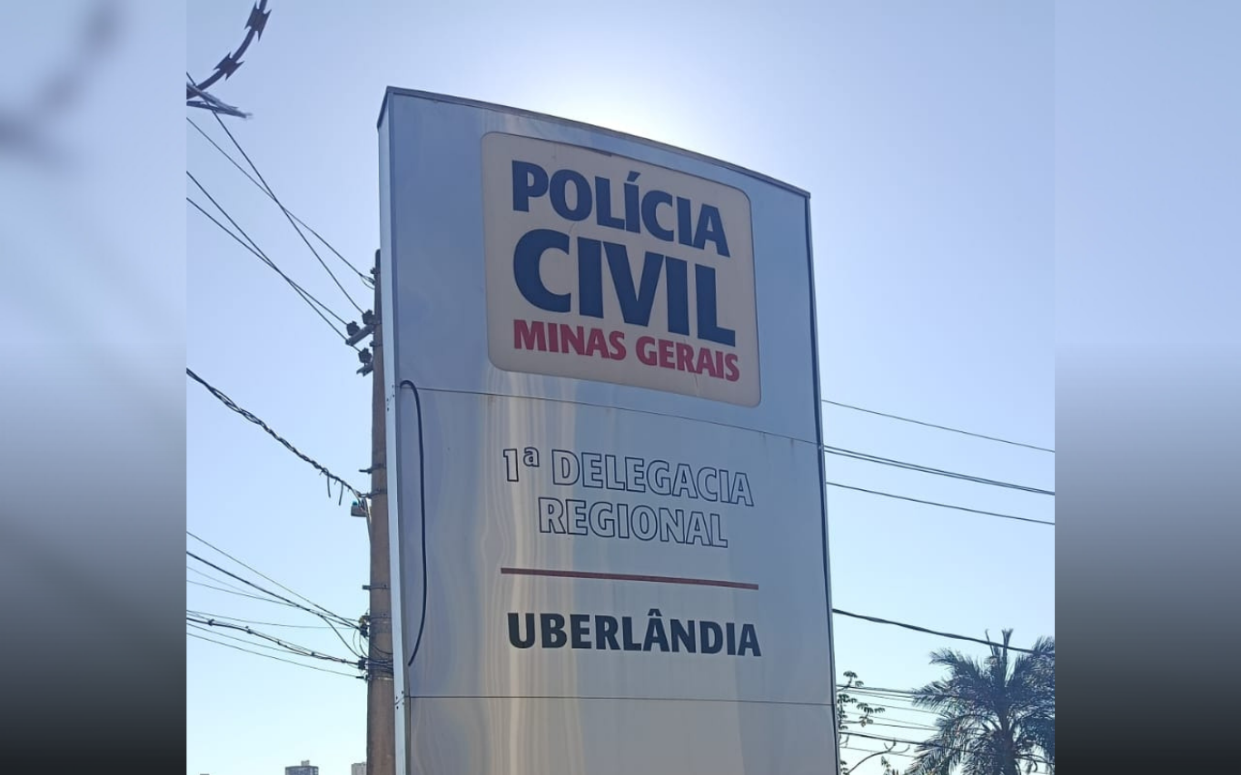 Imaem da fachada da 1ª Delegacia Regional da Polícia Civil, em Uberlândia.