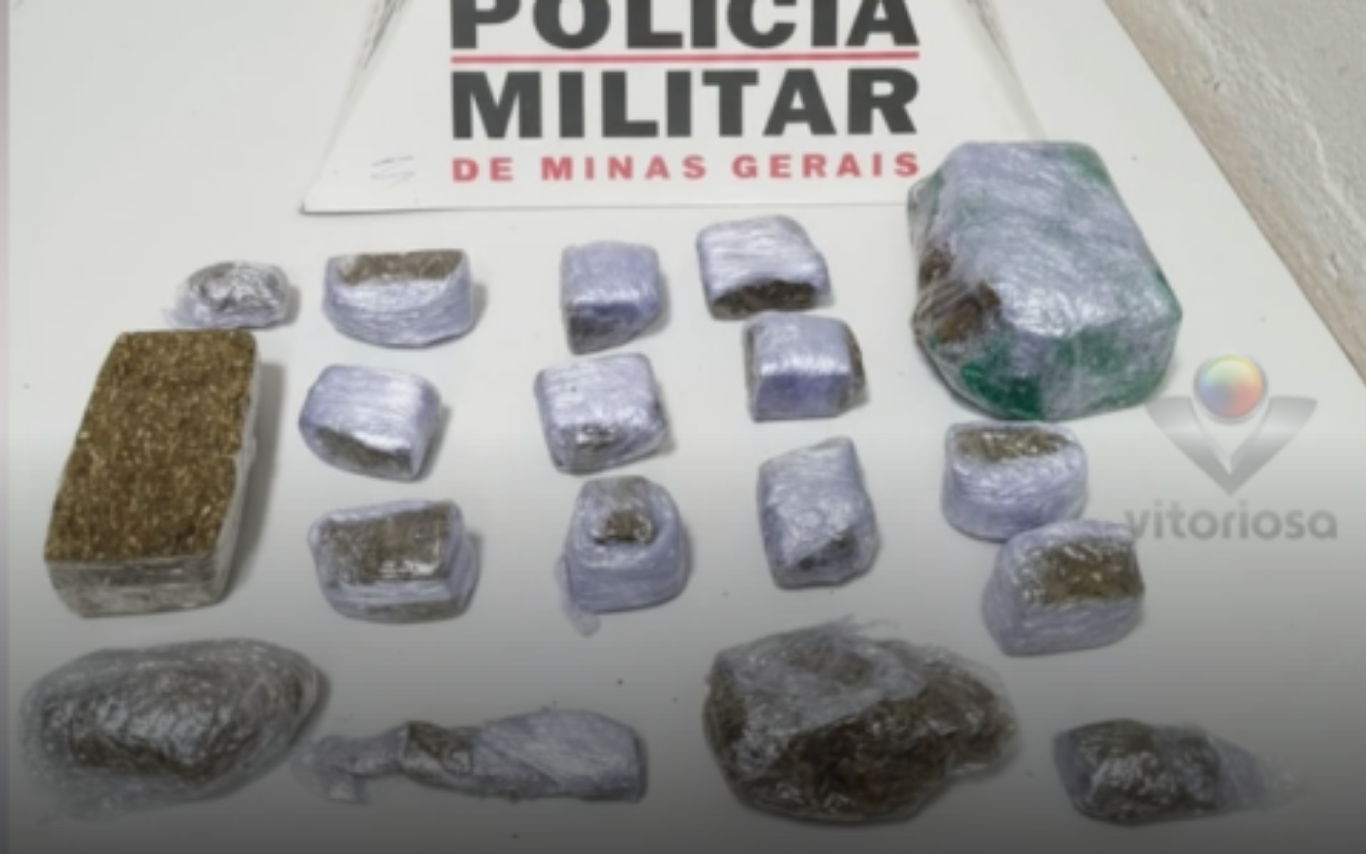 Reprodução dos entorpecentes apreendidos pela polícia.