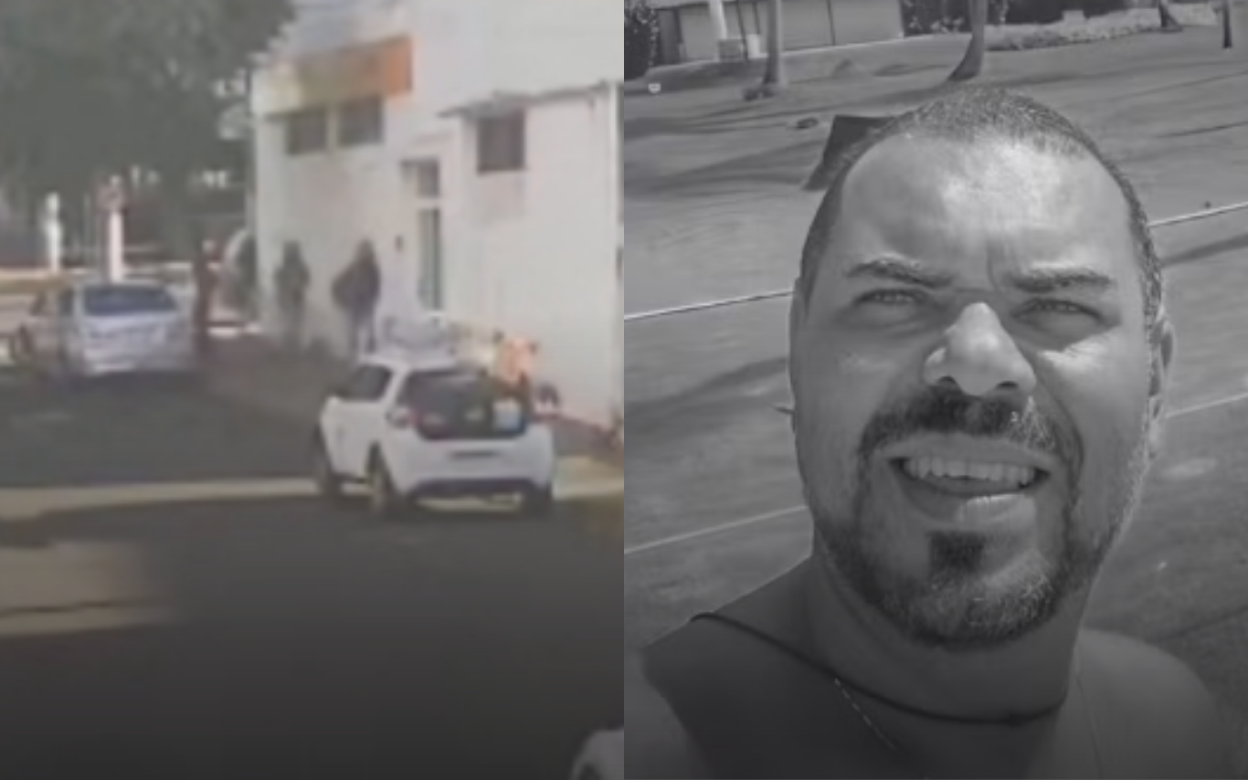 Imagem de câmera de monitoramento e, ao lado, imagem da vítima.