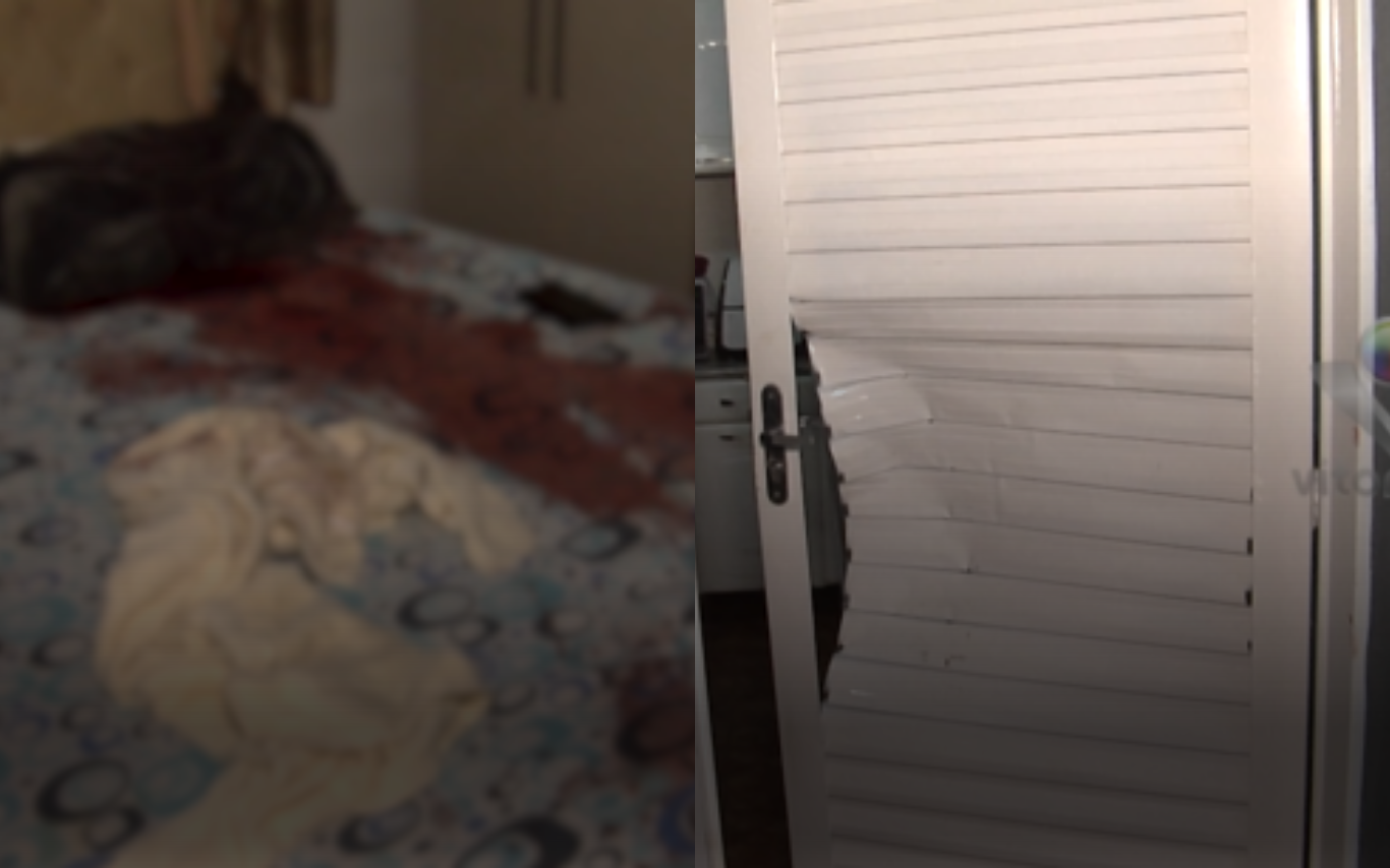 Imagens da cena do crime de esfaqueamento, no Chácaras Tubalina.