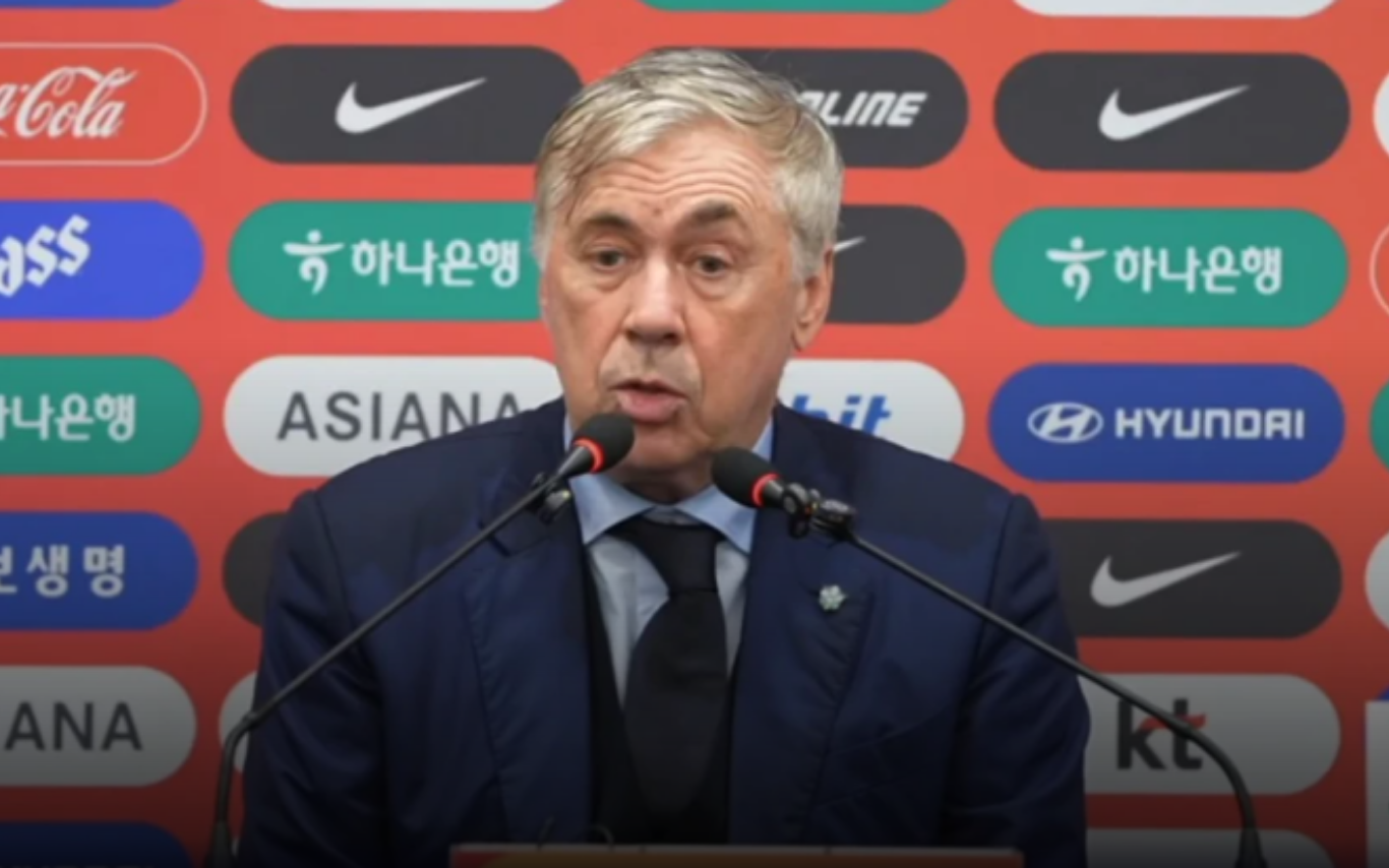 Técnico Carlo Ancelotti em coletiva após amistoso da Seleção contra a Coreia do Sul.