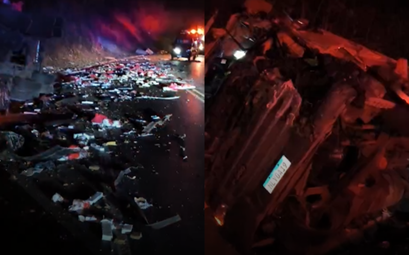 Imagens do local do acidente, com as drogas espalhadas pela rodovia.
