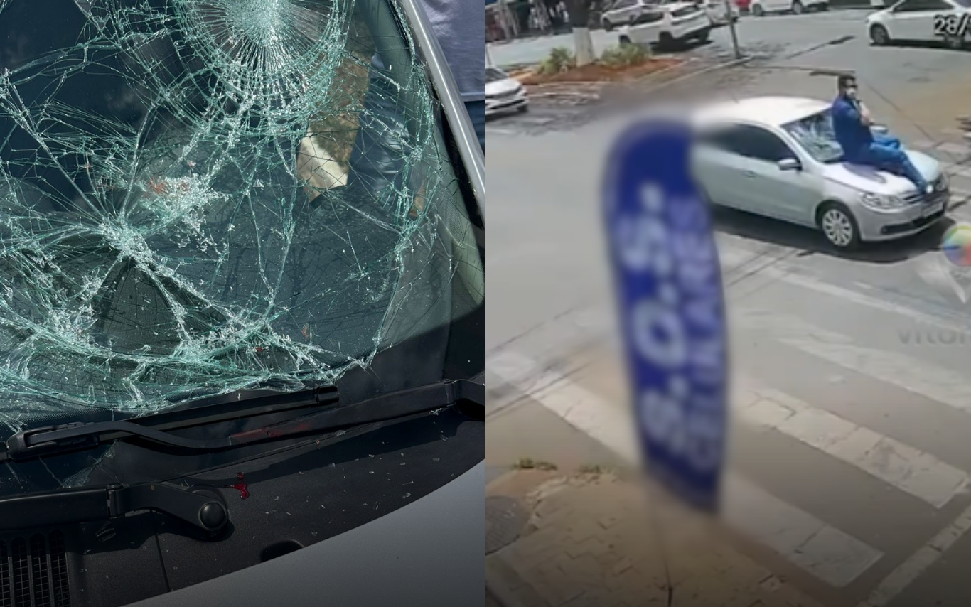 Imagens do carro do fugitivo após arrastar homem por 700 metros.