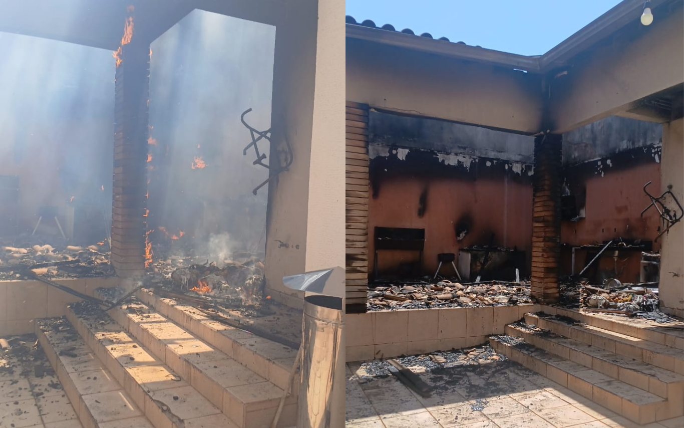 Imagens da residência atingida pelas chamas.