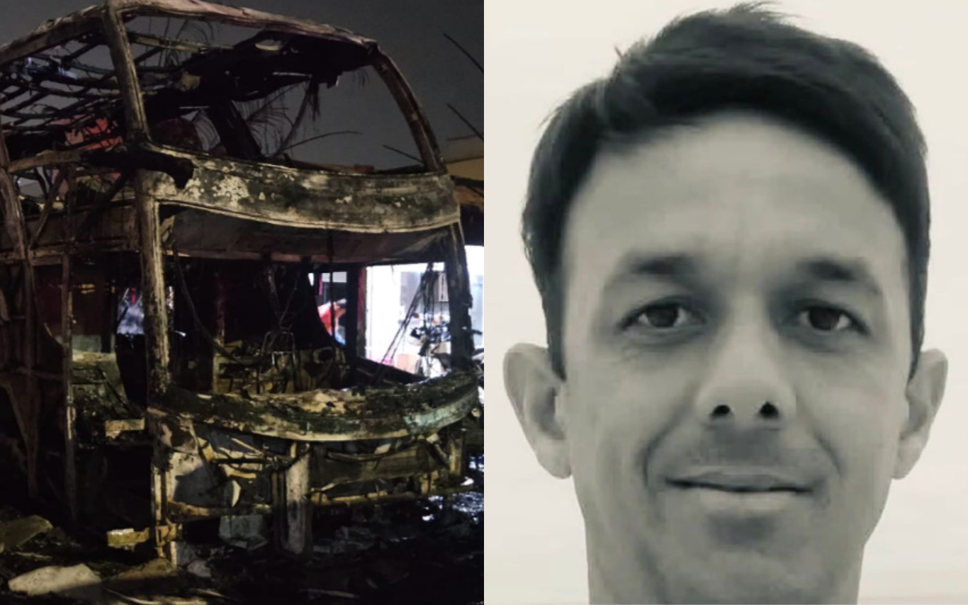 Ônibus incendiado em ação criminosa em Uberlândia; empresário assassinado teria sido o mandante do crime.