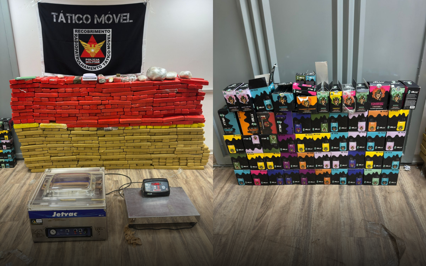 Itens apreendidos em operação policial.