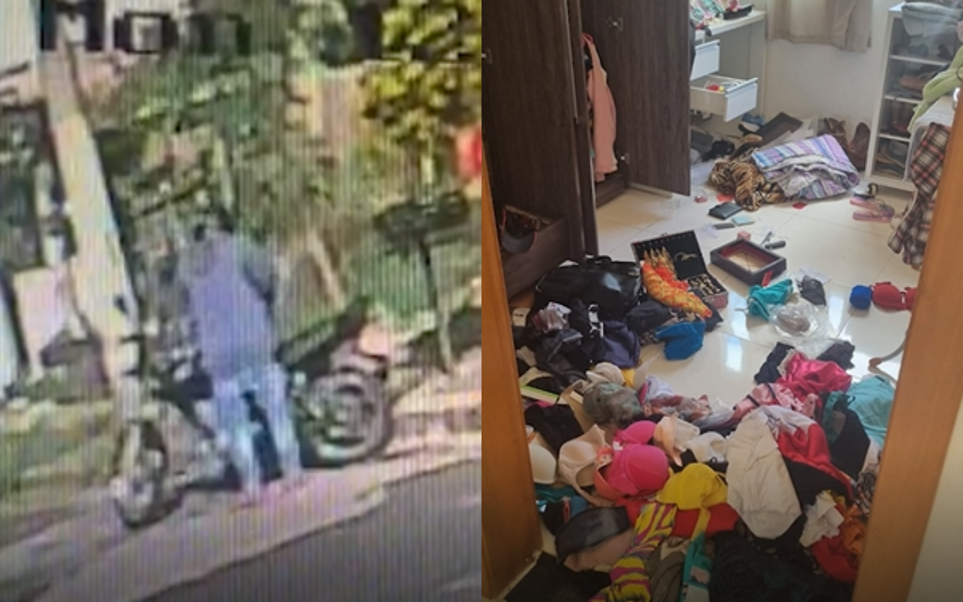 Imagens flagrando os criminosos e o estado de uma das residências após o furto.