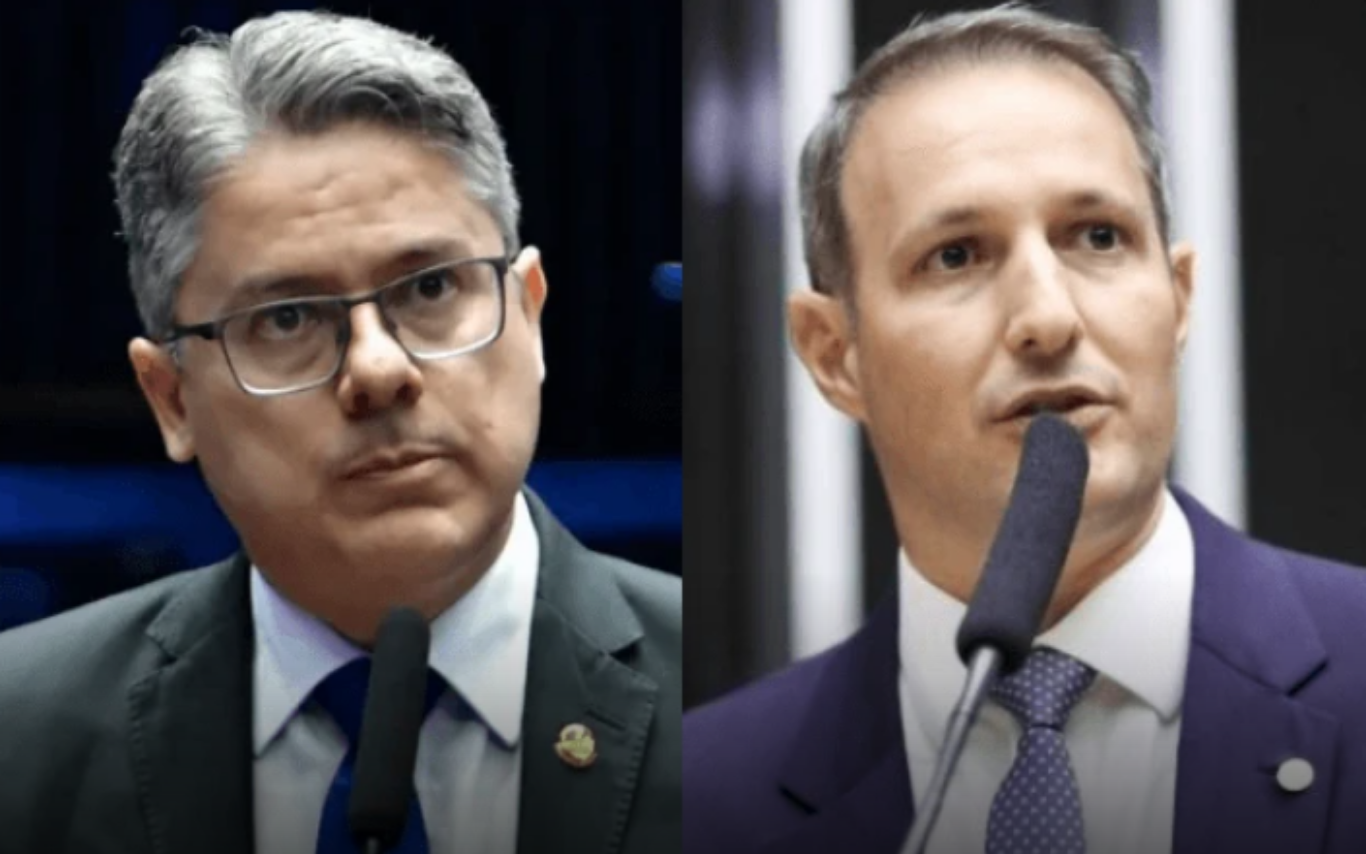Senador Alessandro Vieira (à esquerda) e deputado Guilherme Derrite (à direita).