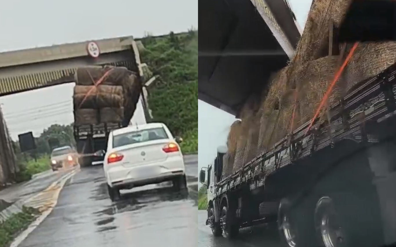 Imagens de mais um caminhão entalado no Pontilhão do Alvorada