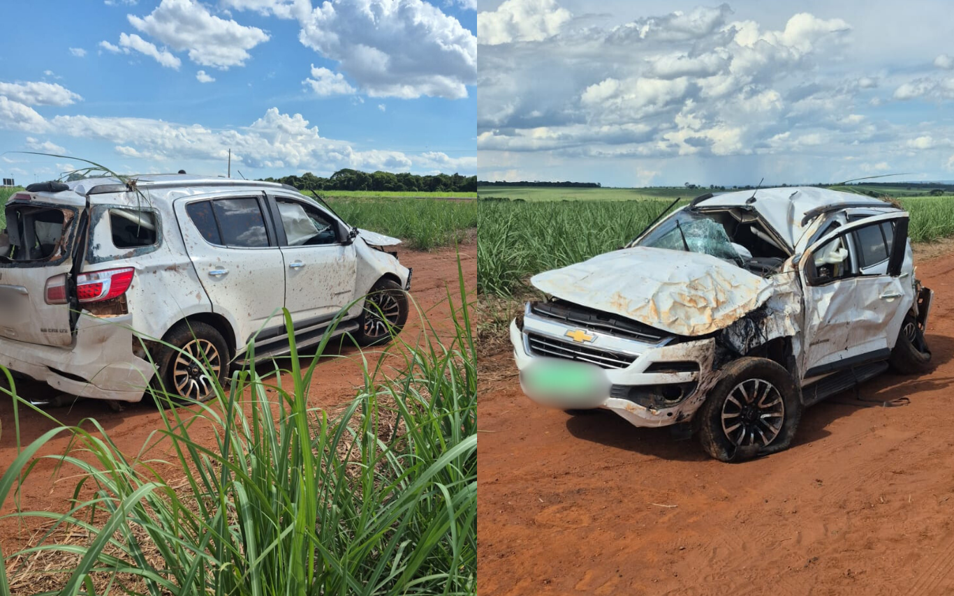 Imagens do veículo após o capotamento.