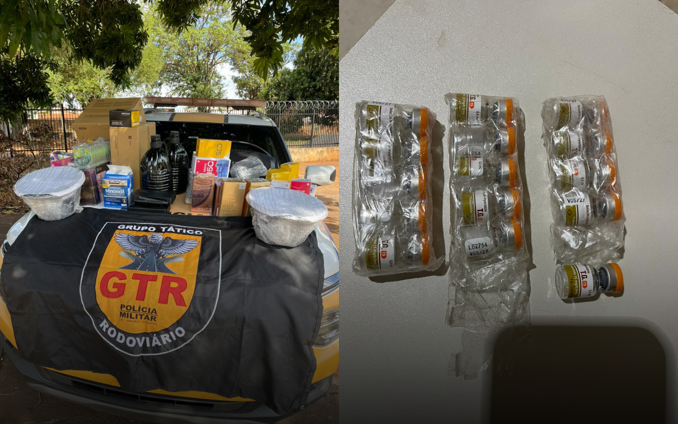 Itens apreendidos durante operação policial em Frutal.