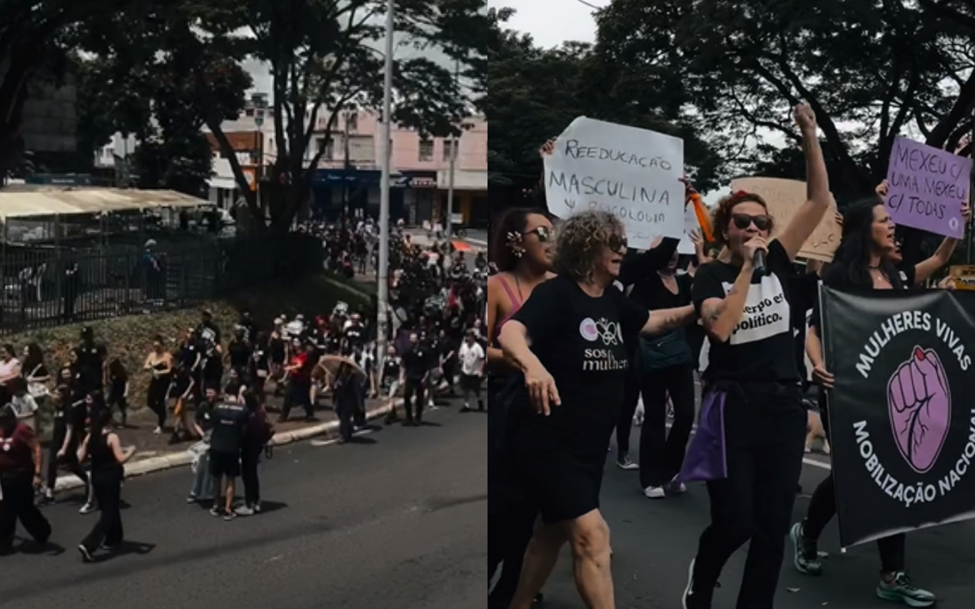 Mulheres durante mobilização neste domingo (7).