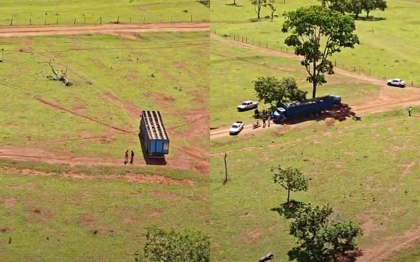 Imagens aéreas da tentativa de furto de gado em Uberlândia.