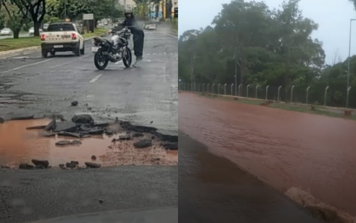 Registros do temporal desta segunda-feira em Uberlândia.