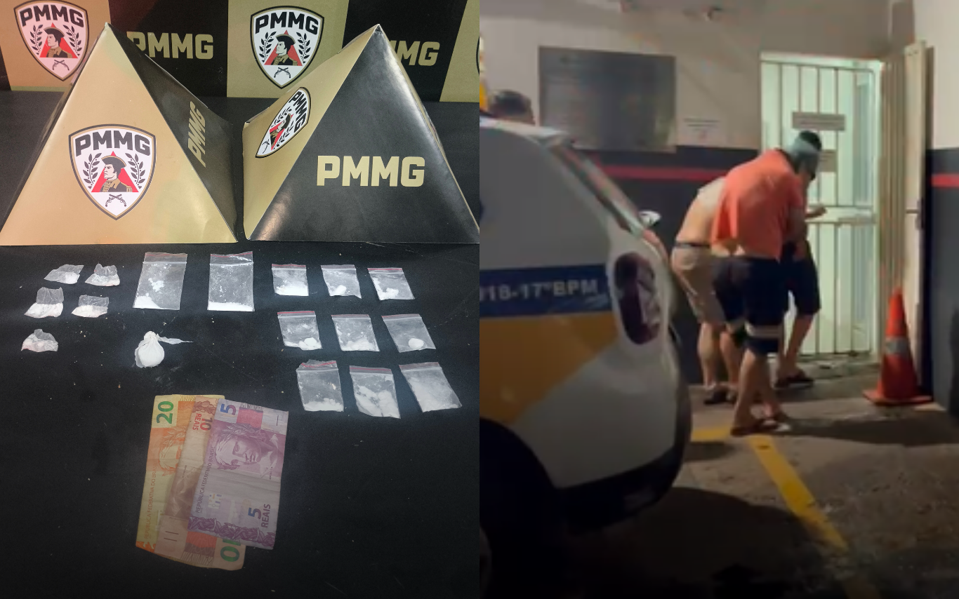 Itens apreendidos e prisão dos suspeitos pela Polícia Militar.