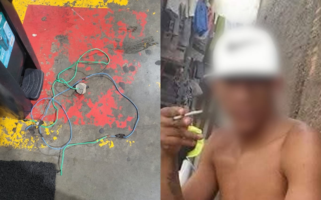 Fiação usada no crime e imagem borrada do suspeito.