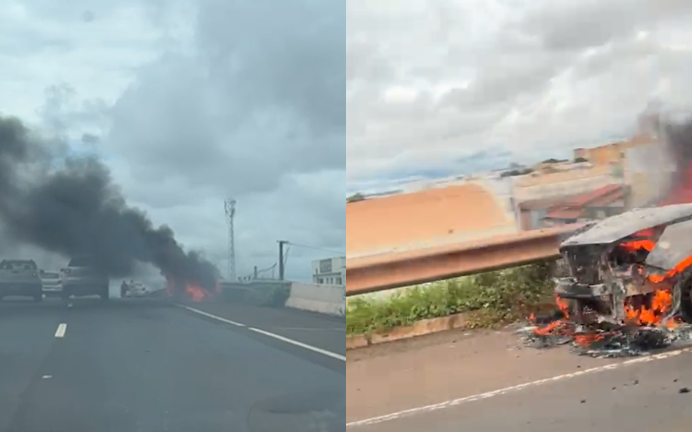 Incêndio em carro às margens da BR-050.