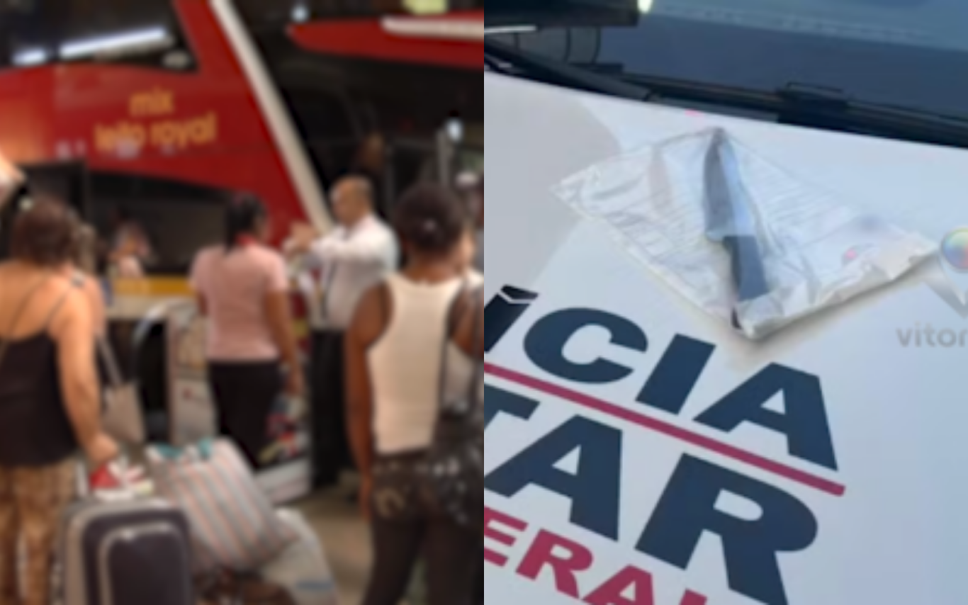 Registros da agressão e da arna do crime na Rodoviária de Uberlândia