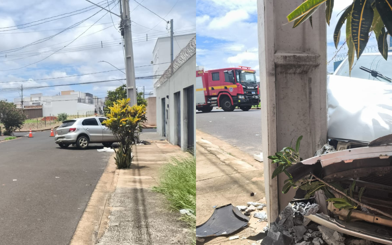 Colisão entre carro e poste no Novo Mundo