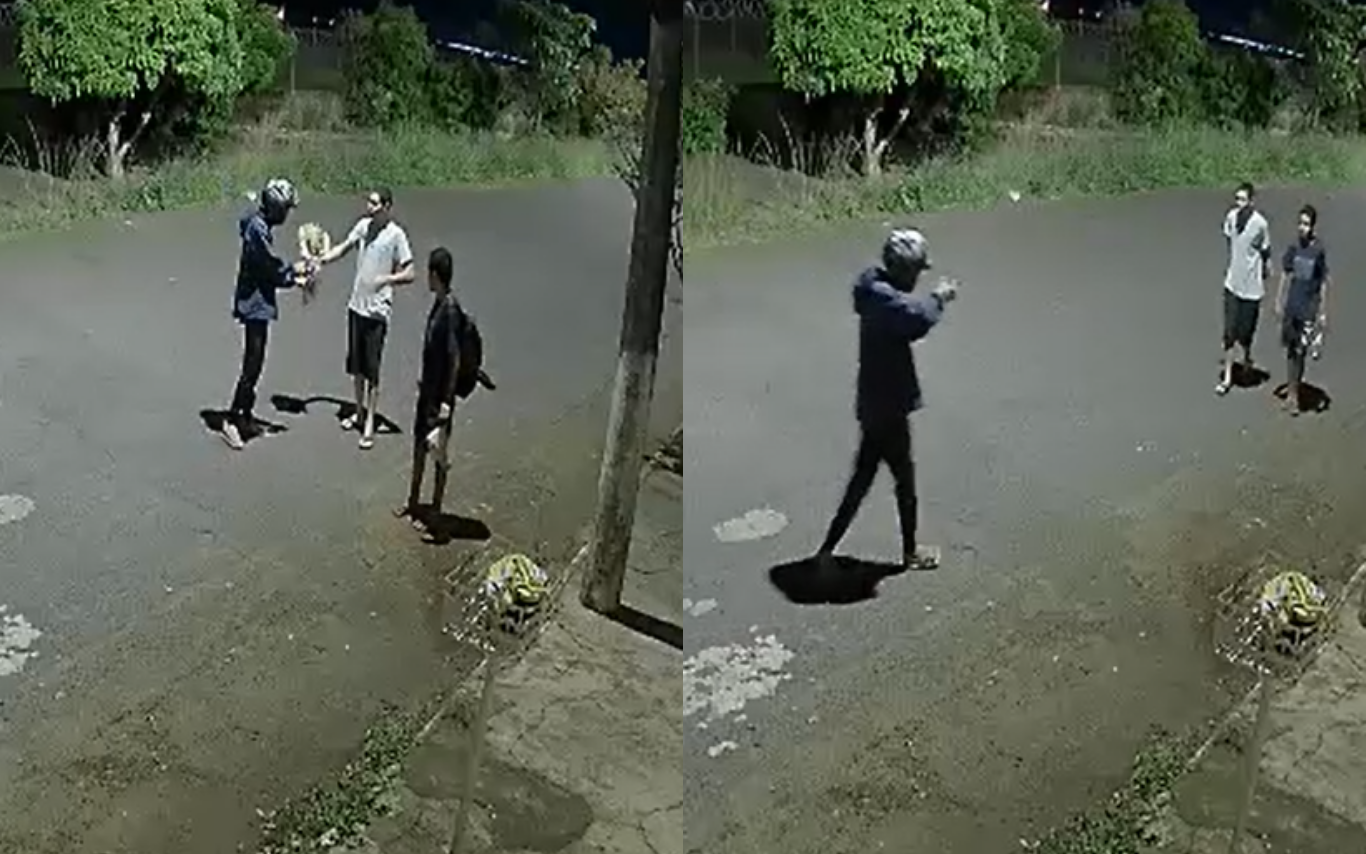 Momento do roubo registrado pelas câmeras de segurança