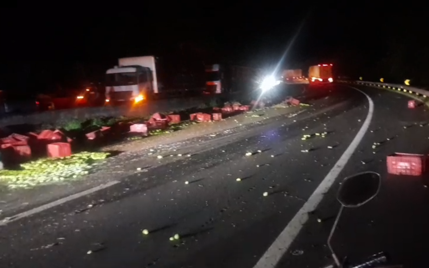 Tombamento de caminhão carregado de limões na BR-050