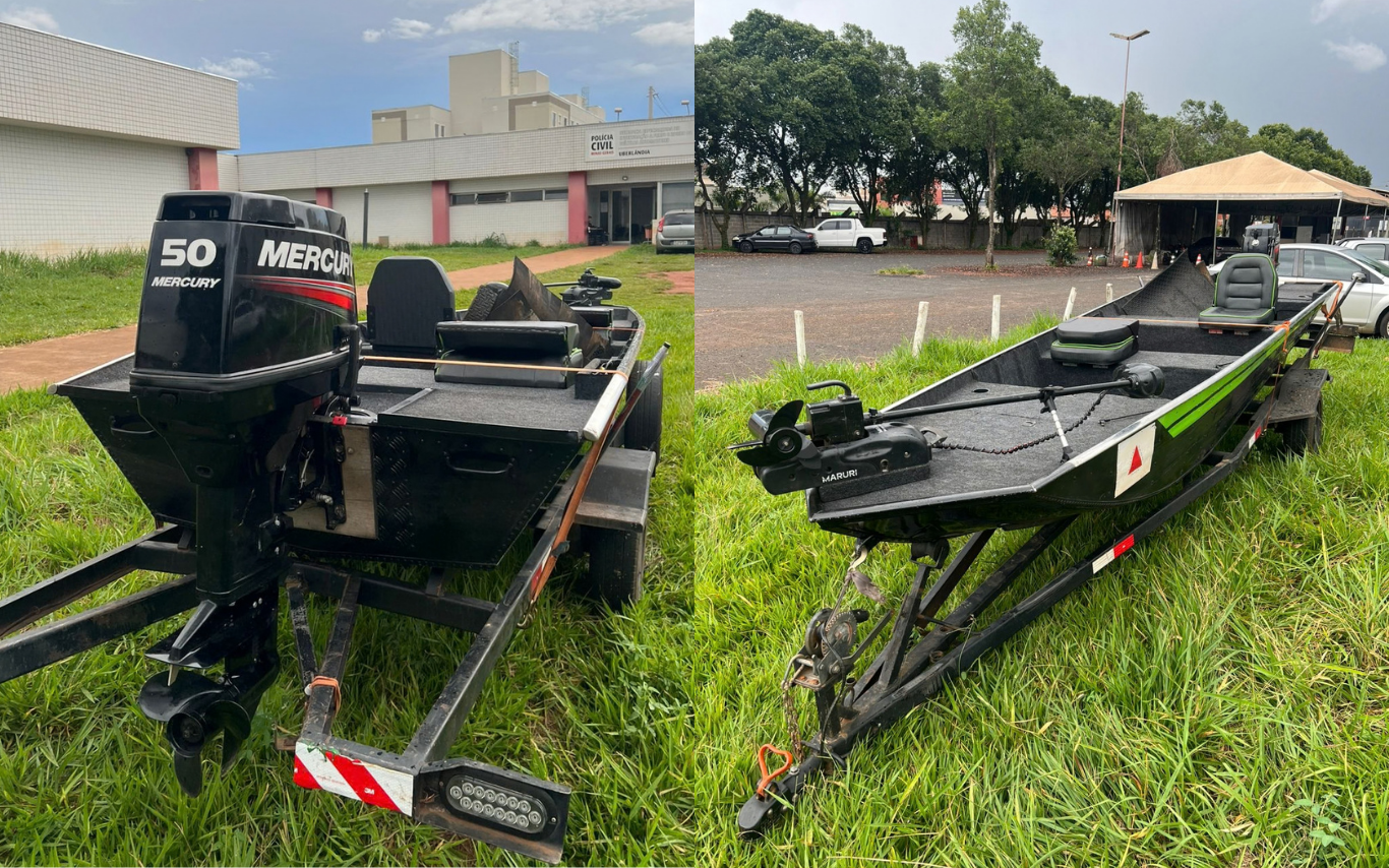 Embarcação recuperada pela Polícia Civil em Uberlândia