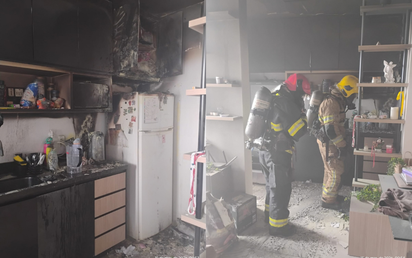 Incêndio em apartamento no Granja Marileusa, em Uberlândia