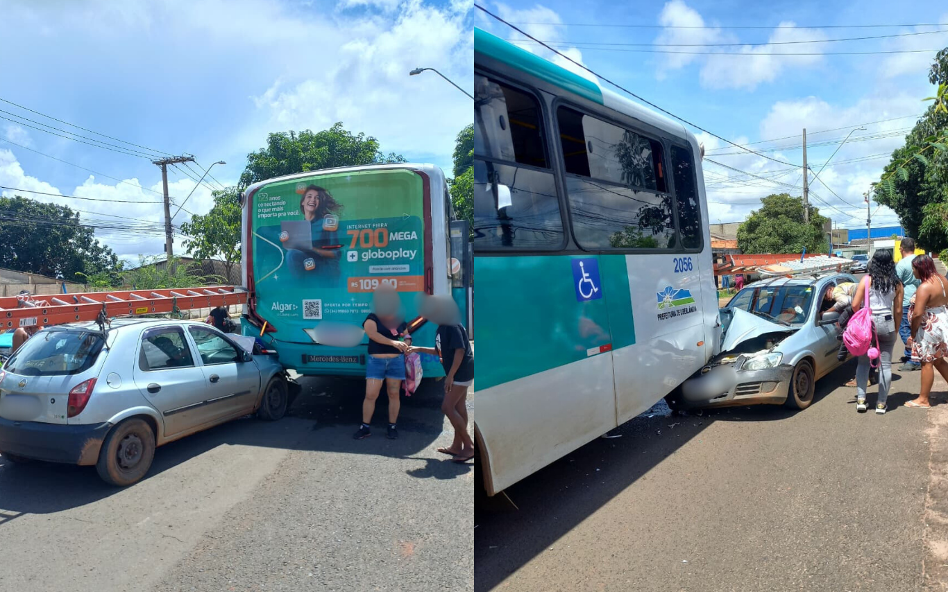 Acidente entre carro e ônibus no Residencial Integração