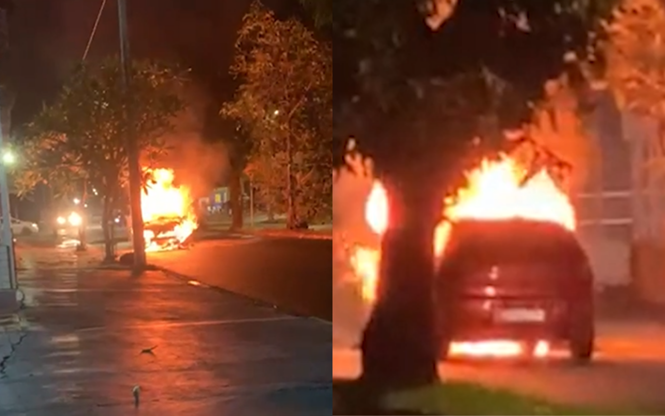 Incêndio em carro no bairro Laranjeiras, em Uberlândia