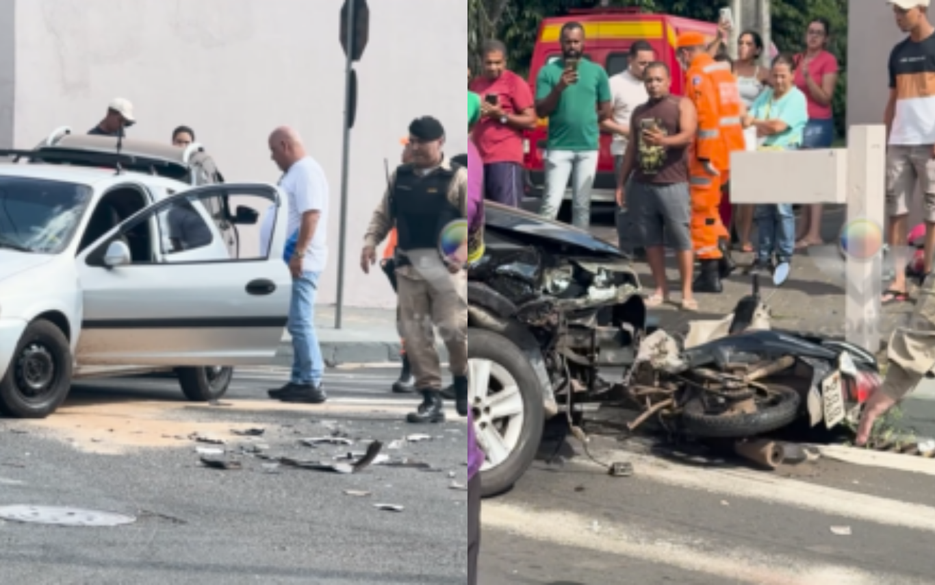 Acidente entre carros e moto em cruzamento do Santa Mônica