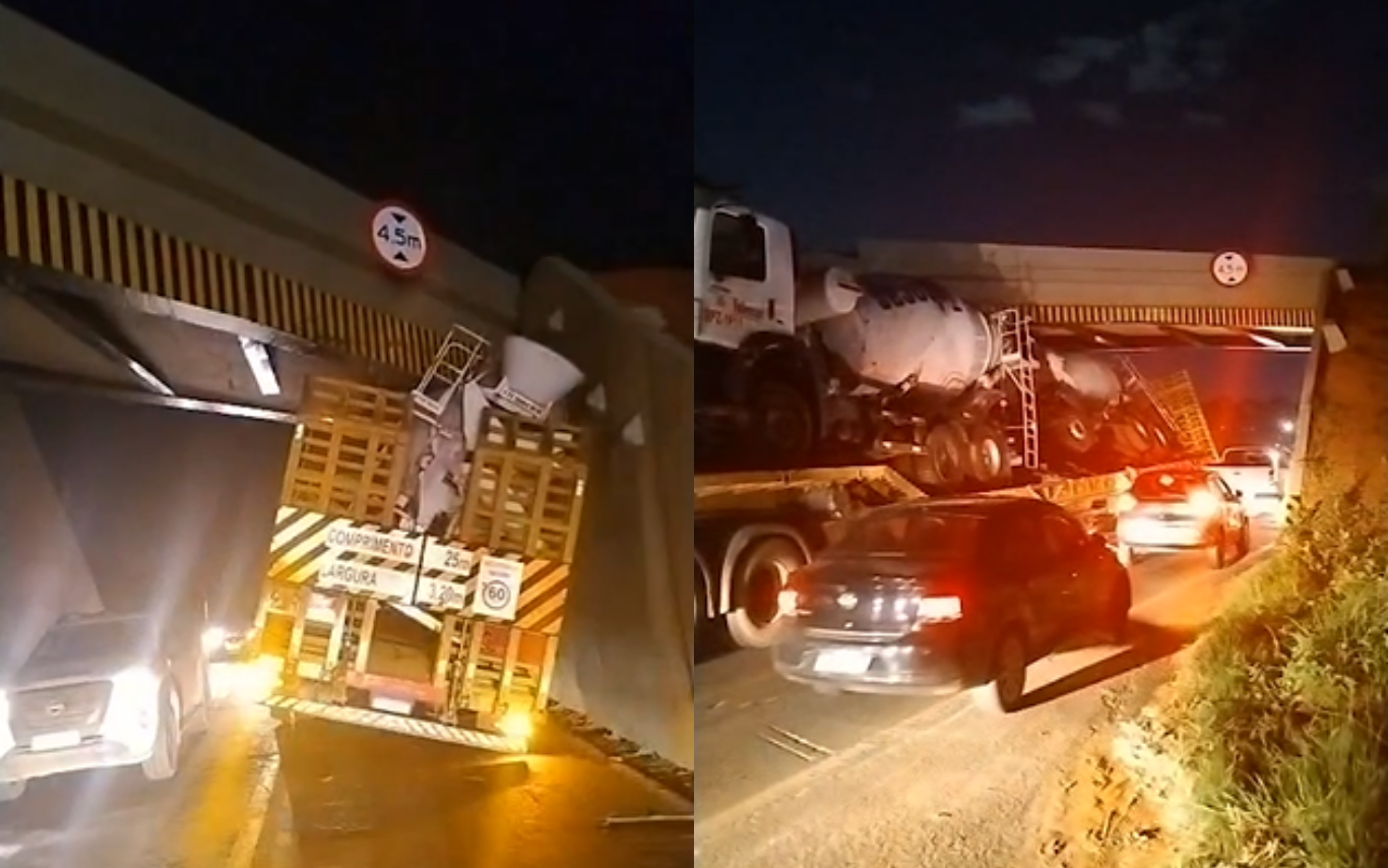 Carreta entala no Pontilhão do Alvorada após obras de revitalização