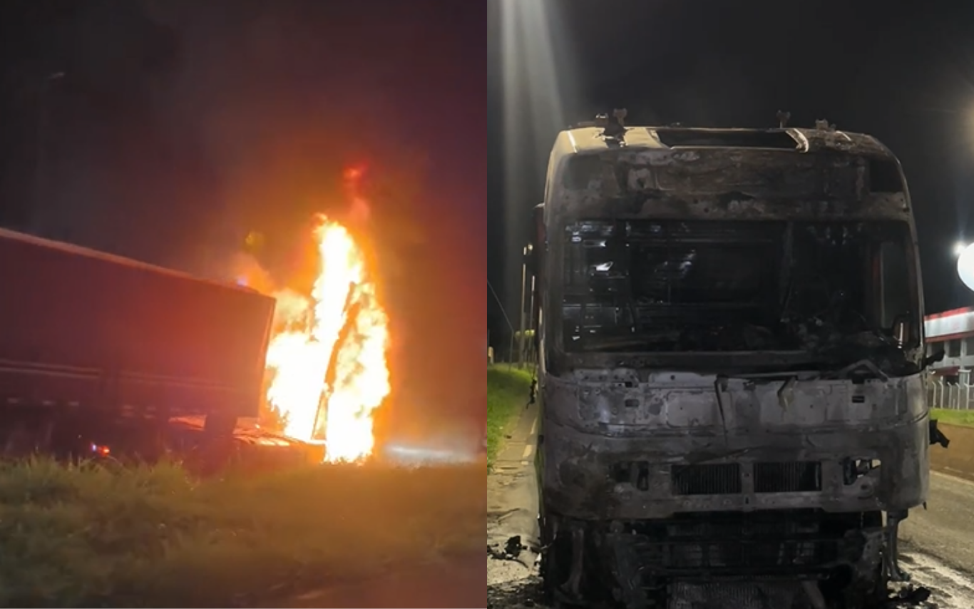 Motorista e passageira escapam de incêndio em carreta em Uberlândia