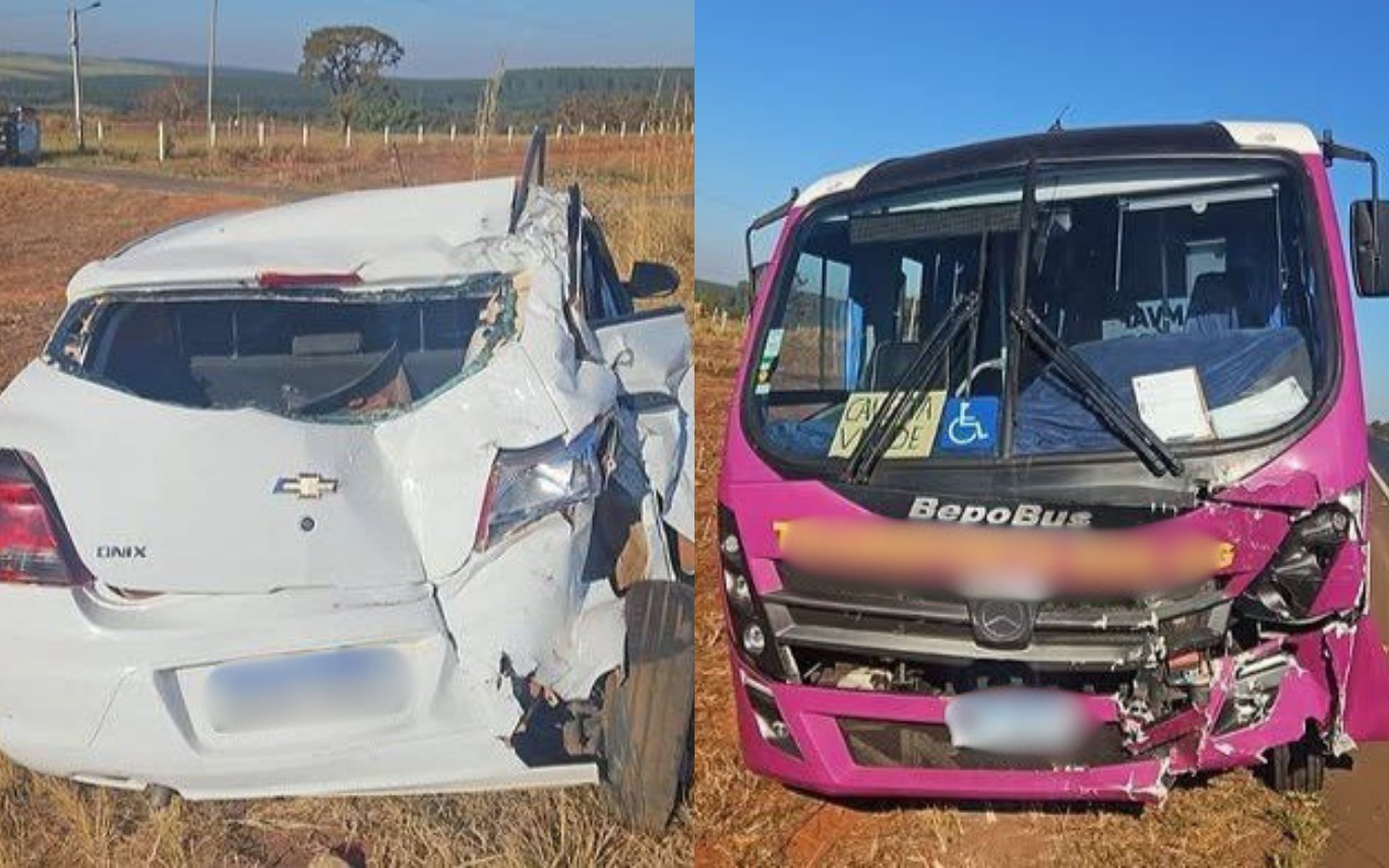 Acidente entre carro e ônibus na MGC-497