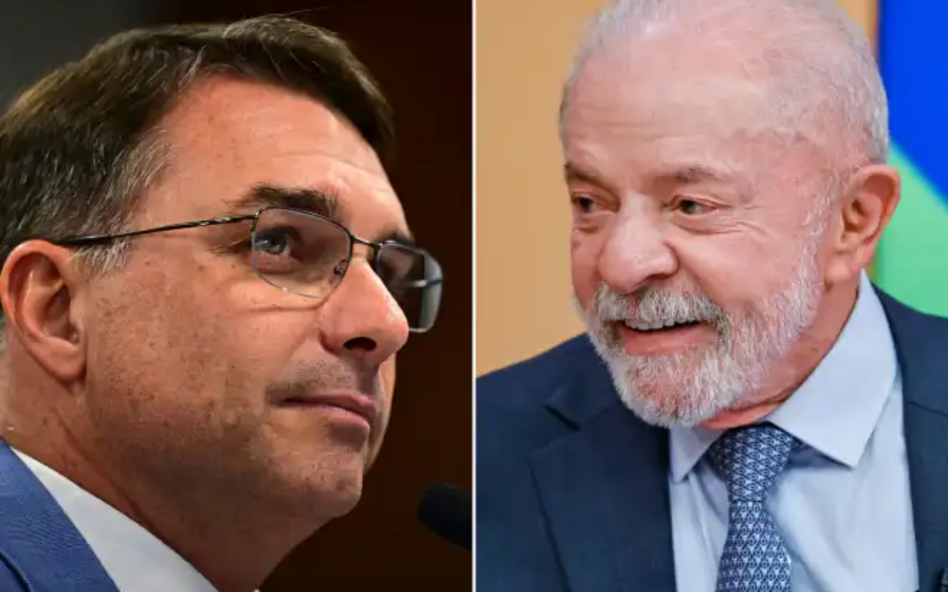 O senador Flávio Bolsonaro e o presidente Lula pleiteiam a presidência.