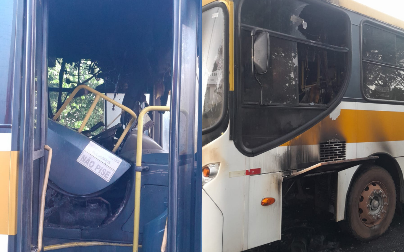 ônibus pega fogo no Luizote de Freitas, em Uberlândia