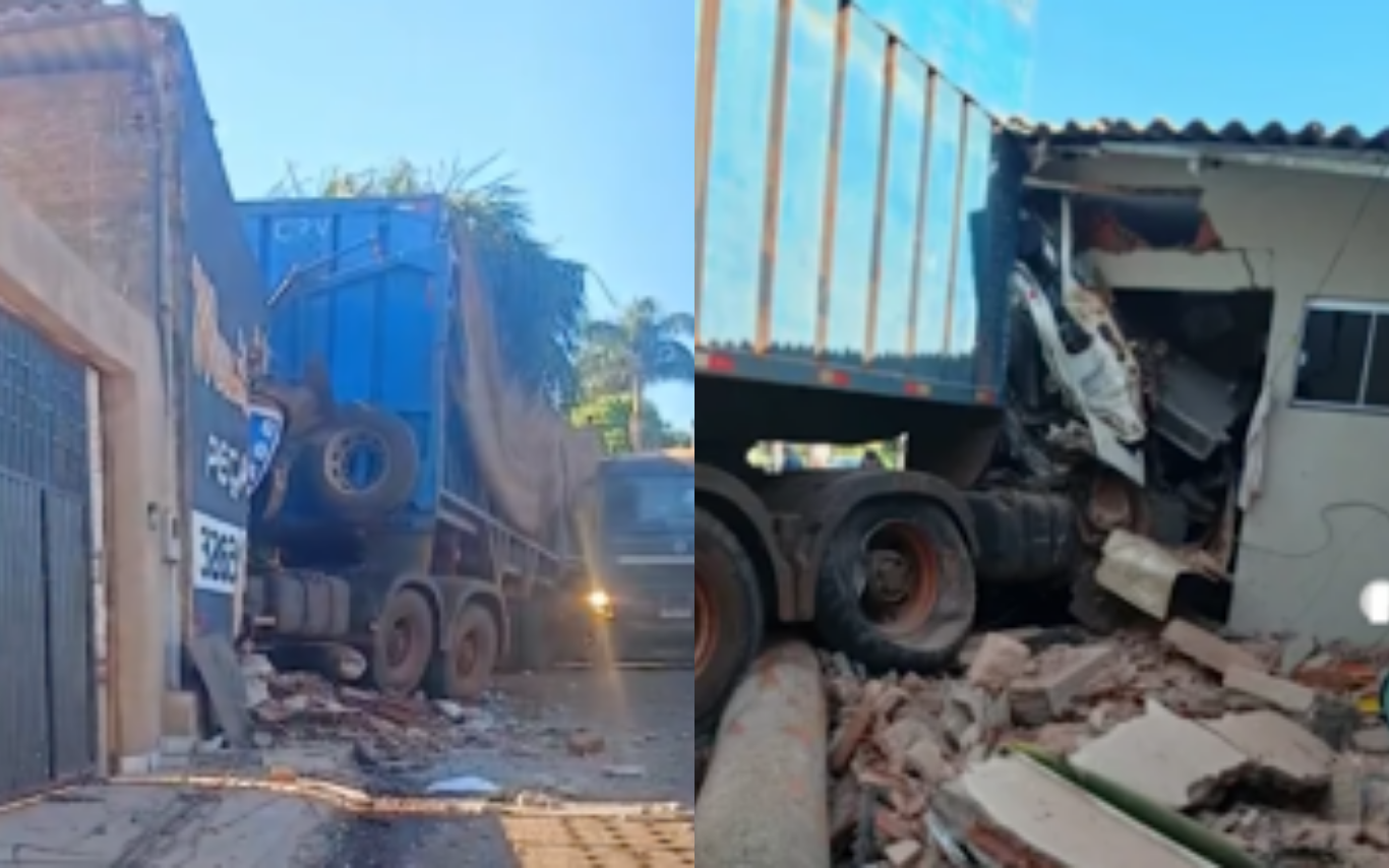 Carreta desgovernada atinge estabelecimento em Capinópolis