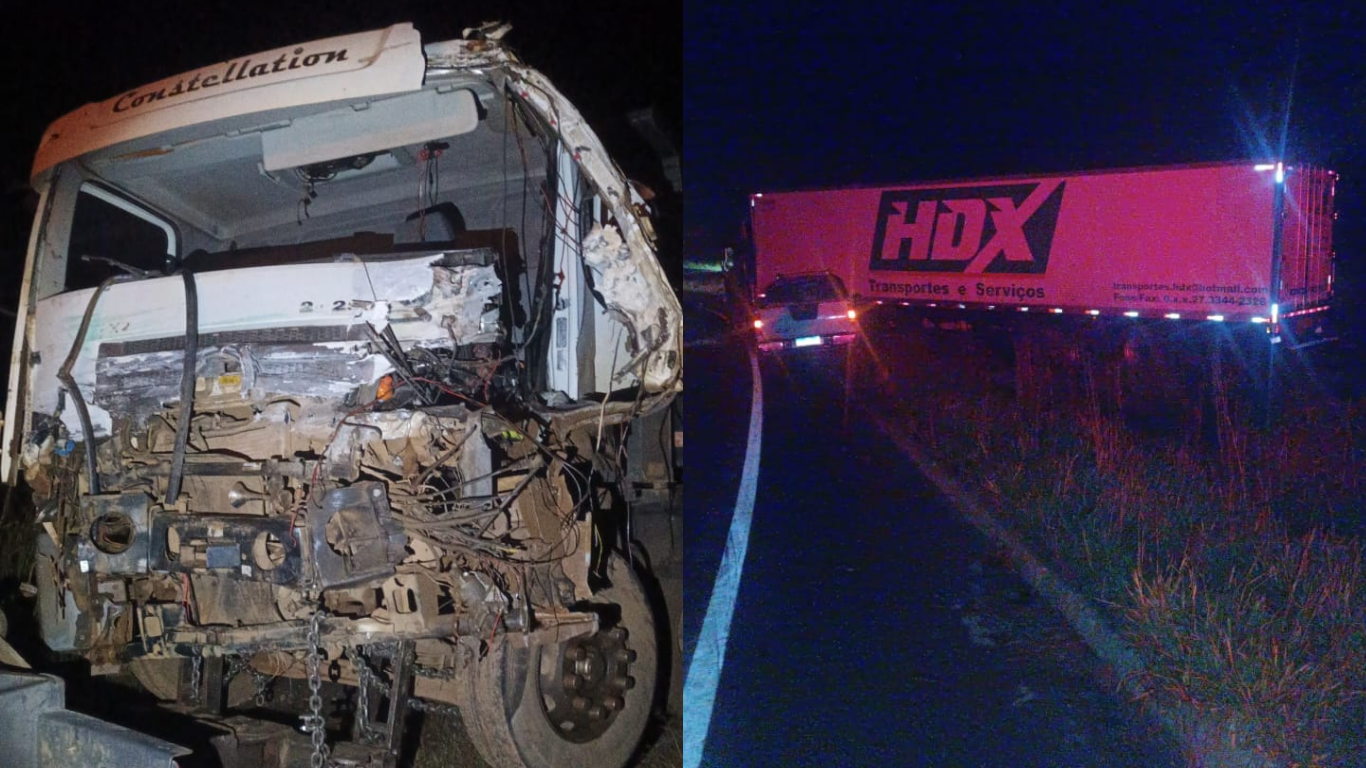 Colisão entre dois caminhões