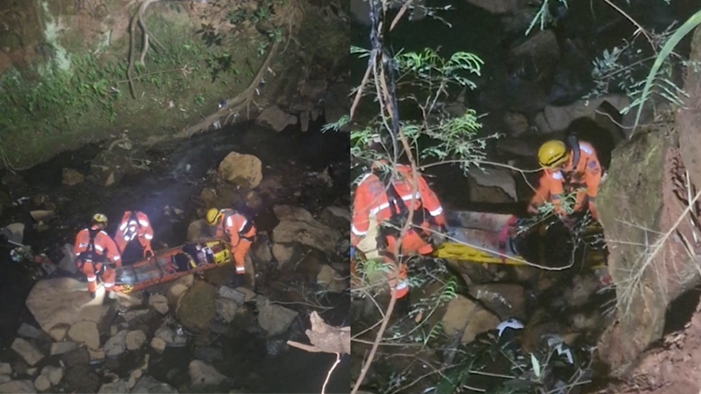 Fugitivo pula de ponte, quebra pernas e é resgatado em Uberlândia