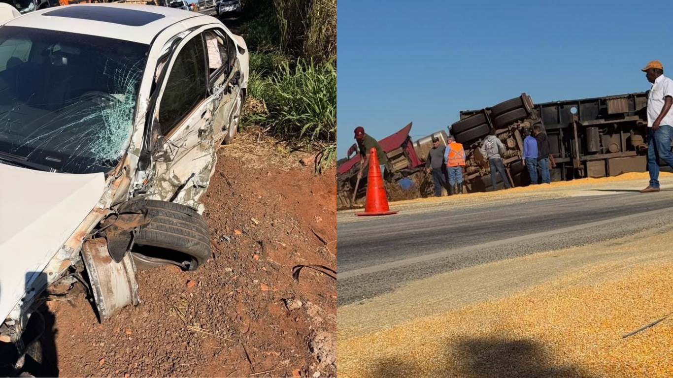 Motorista dorme ao volante e provoca tombamento de carreta em Iturama