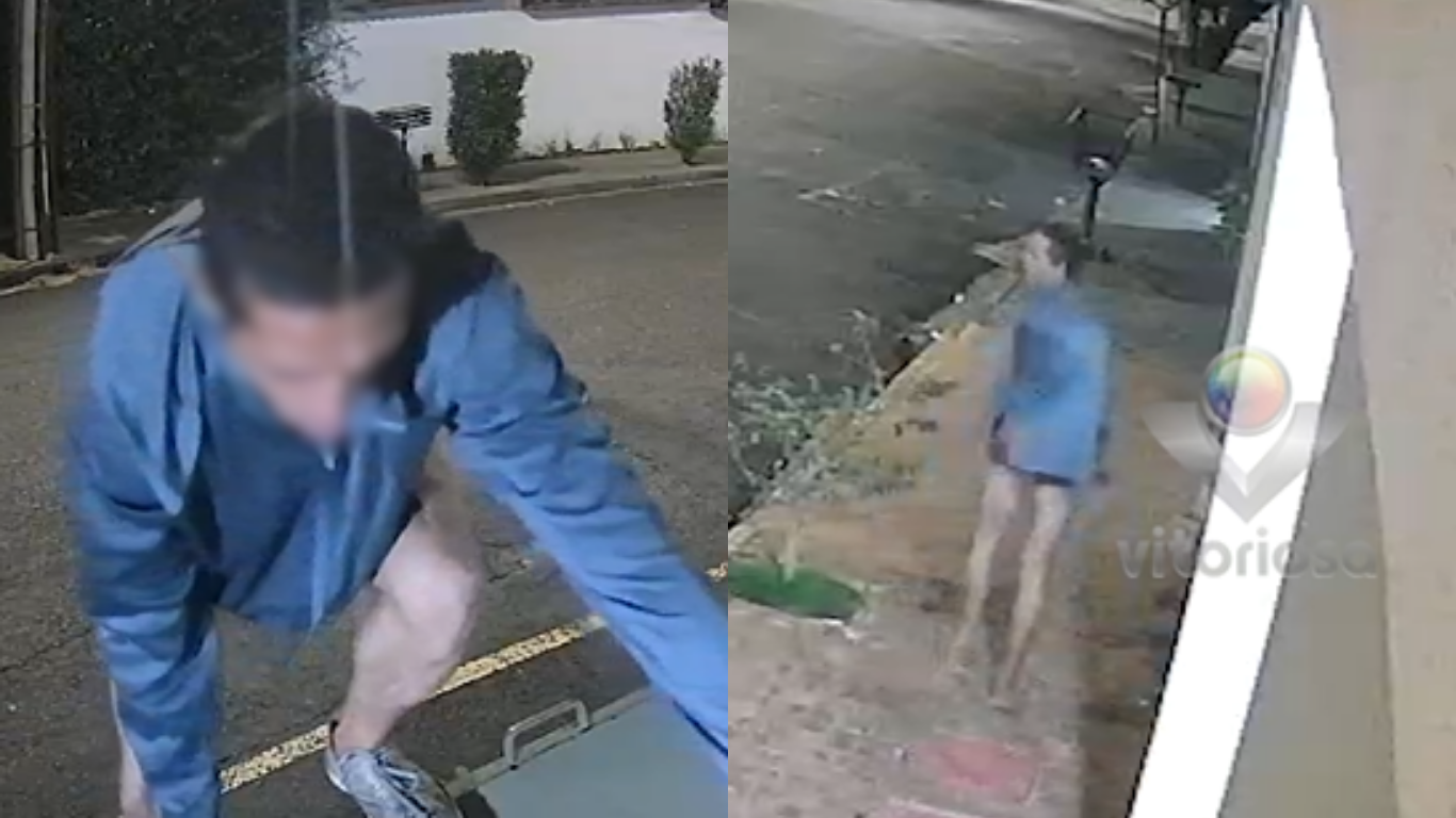 Homem de cueca tenta invadir condomínio e cai de lixeira em Uberlândia