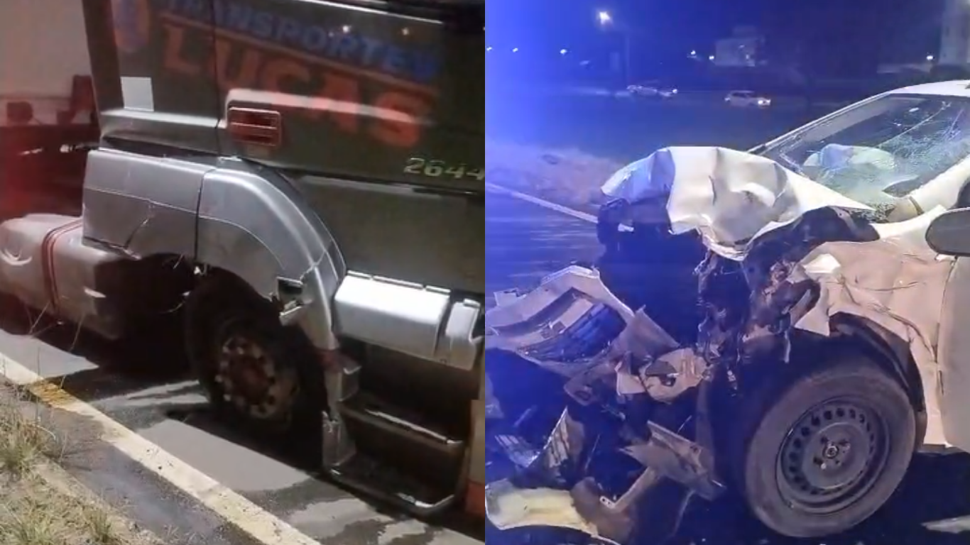 Acidente entre carro e caminhão na BR-497, em Uberlândia