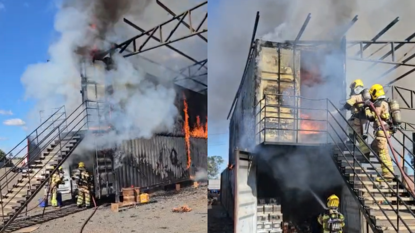 Incêndio em contêiner no Distrito Industrial de Uberlândia