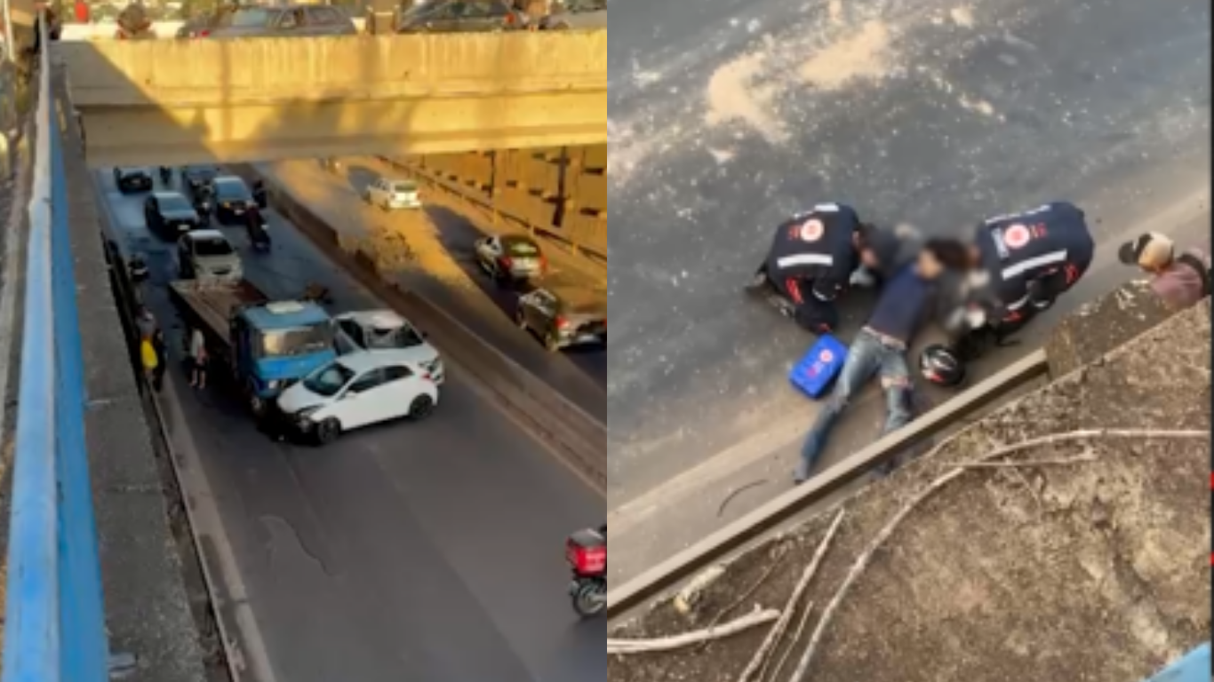 Engavetamento entre quatro veículos na trincheira do Taiaman