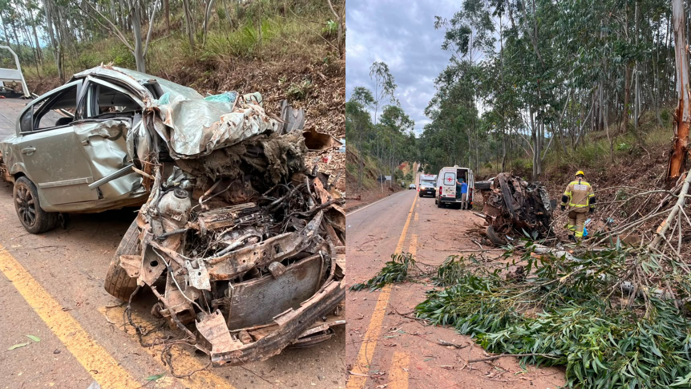 Motorista fica preso às ferragens e é socorrido de helicóptero após bater contra árvore na MGC-146, em Tapira