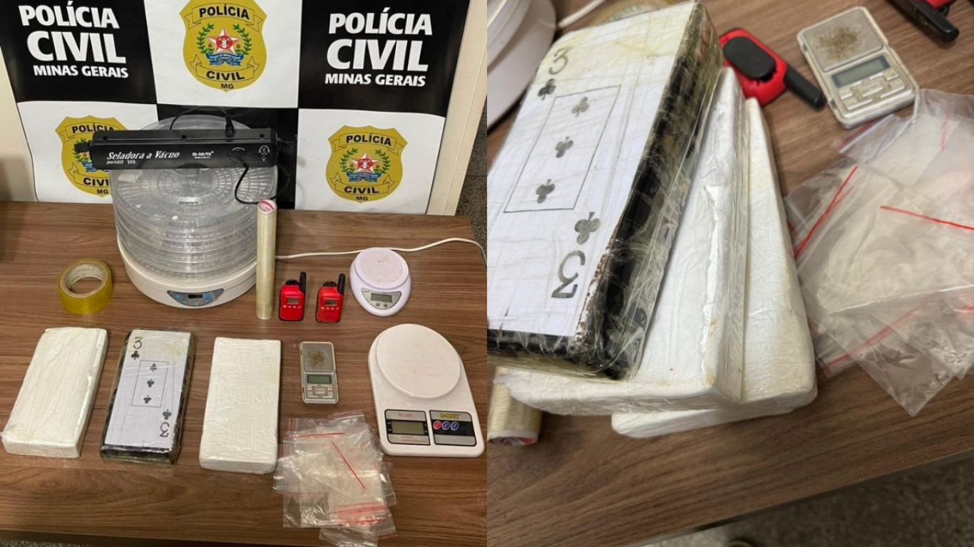 Itens apreendidos de laboratório de cocaína em Araxá
