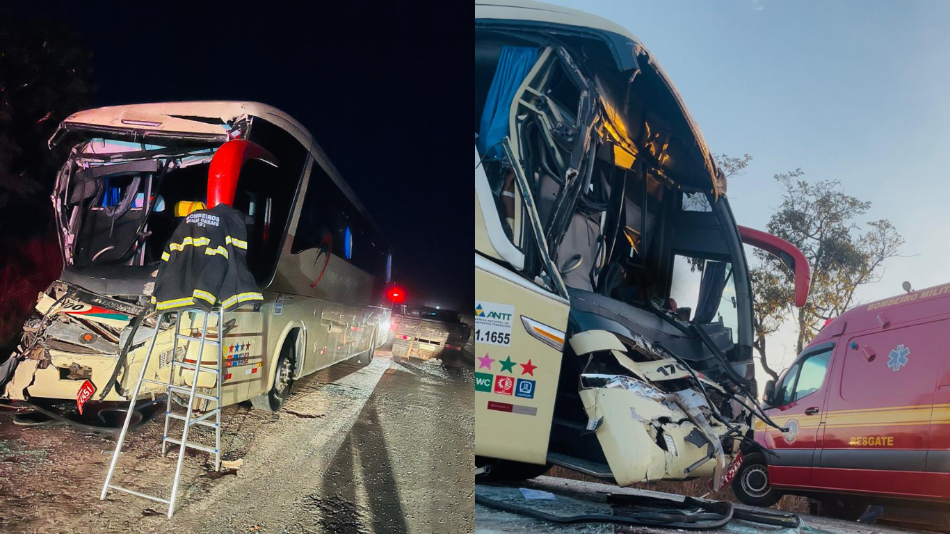 Acidente entre ônibus e carreta em Lagoa Grande