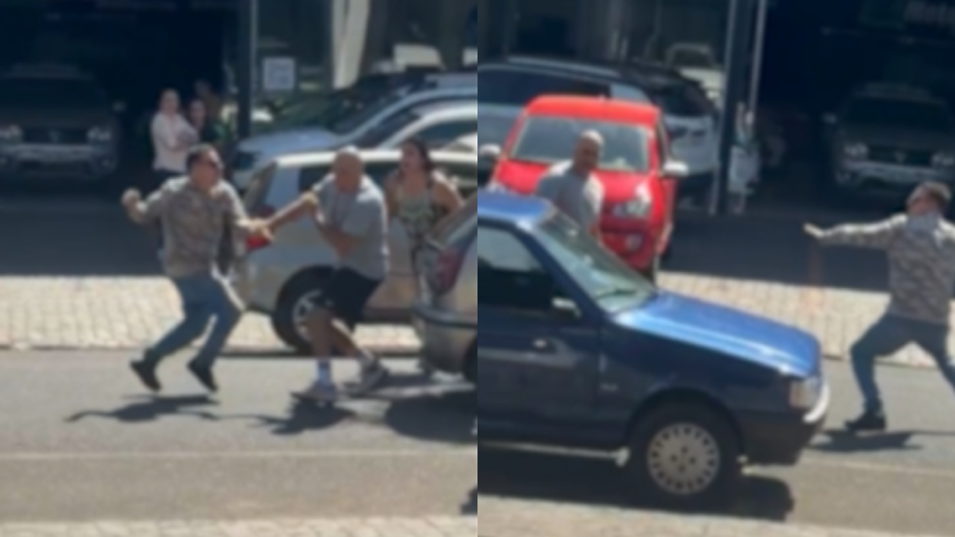 Discussão no trânsito termina com motorista esfaqueado no bairro Brasil; câmera flagrou a briga
