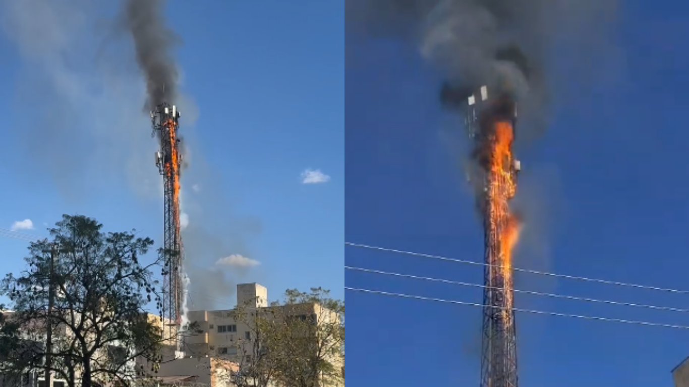 Incêndio atinge torre de telecomunicações no bairro Granada após serviço de solda