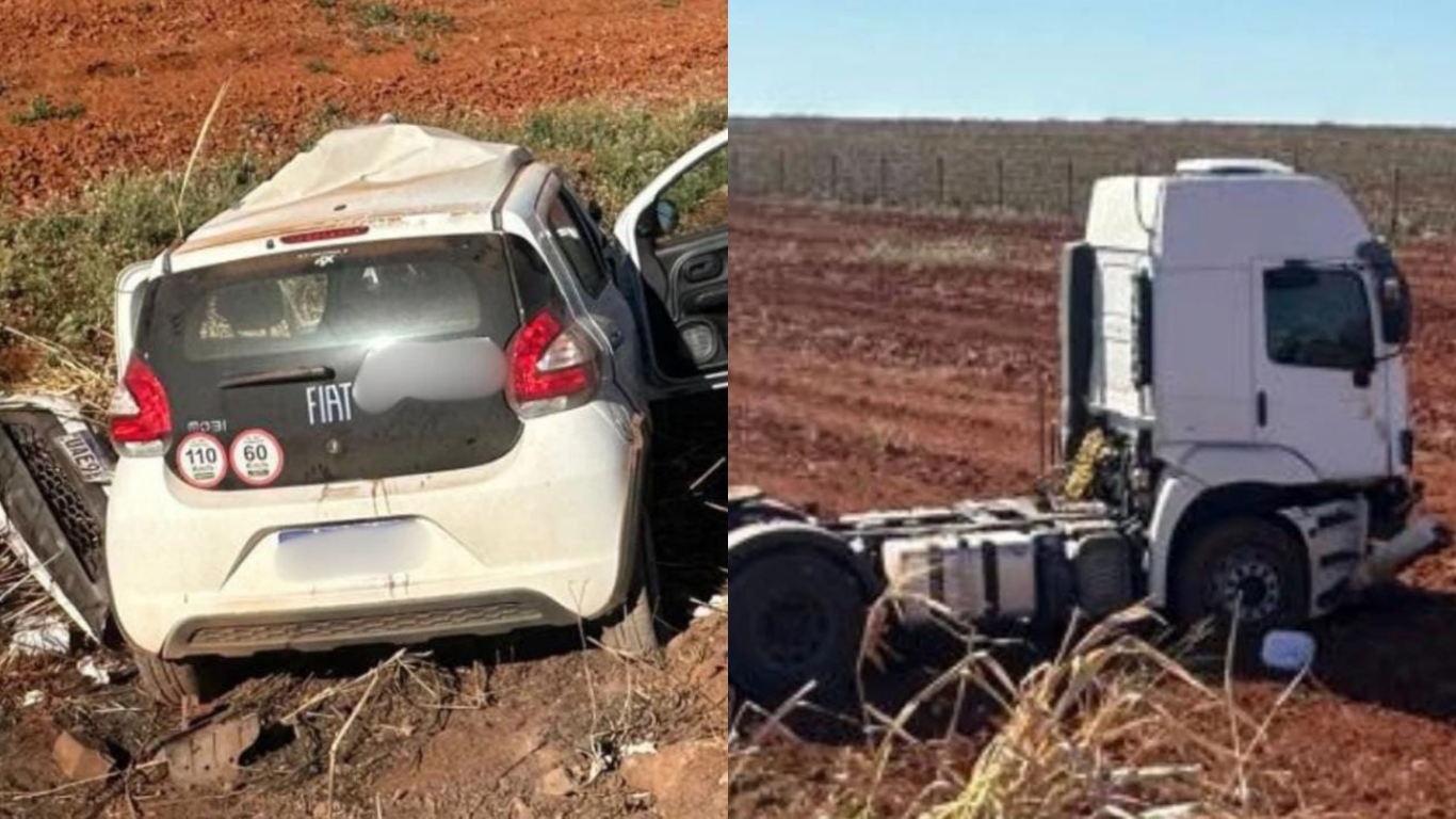 Colisão entre carro e caminhão deixa um morto e dois feridos na BR-365, em Minas Gerais